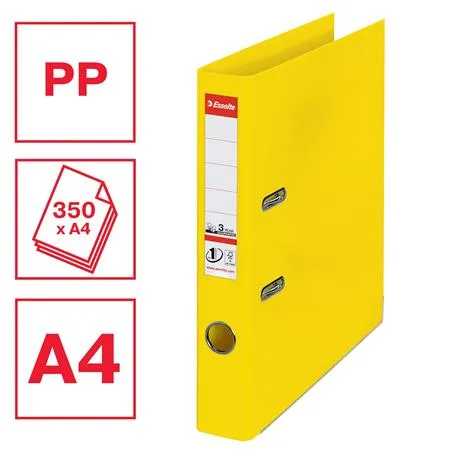 Pákový šanón, 50 mm, A4, PP/PP, s ochranným spodným kovaním, ESSELTE "Standard", Vivida žltý 2