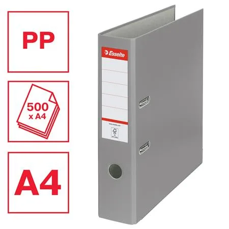 Pákový šanón, 75 mm, A4, PP/kartón, ochranné spodné kovanie, ESSELTE "Economy", sivý 2