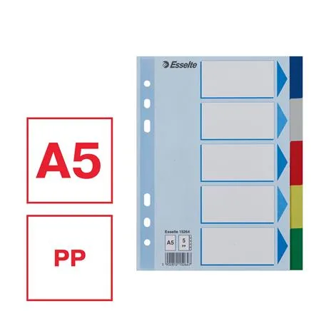 Register, plastový, A5, 5 oddielov, ESSELTE, farebný 4