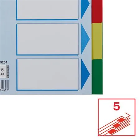 Register, plastový, A5, 5 oddielov, ESSELTE, farebný 6