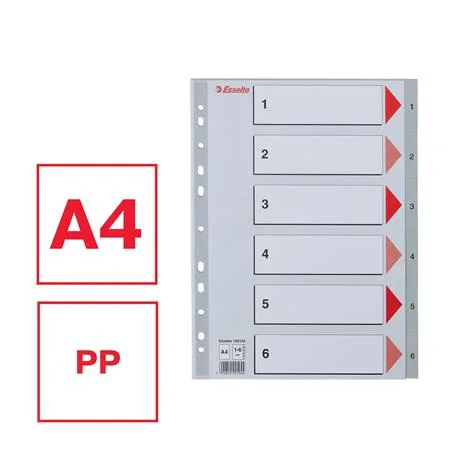 Register, plastový, A4, 1-6, ESSELTE, sivá 2