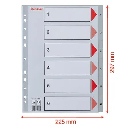 Register, plastový, A4, 1-6, ESSELTE, sivá 6