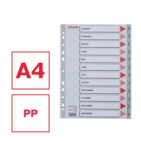 Register, plastový, A4, Jan-Dec, ESSELTE, sivý 2