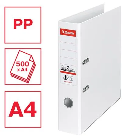 Pákový šanón, 75 mm, A4, PP/PP, s ochranným spodným kovaním, ESSELTE "Standard", Vivida biely 2