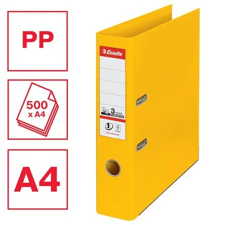 Pákový šanón, 75 mm, A4, PP/PP, s ochranným spodným kovaním, ESSELTE "Standard", žltý 2