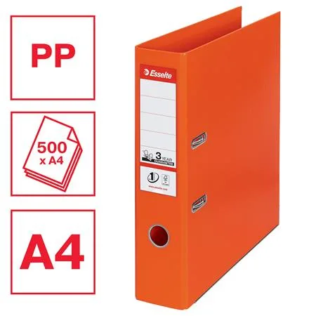 Pákový šanón, 75 mm, A4, PP/PP, s ochranným spodným kovaním, ESSELTE "Standard", oranžový 2