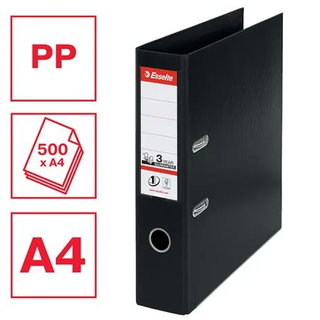 Pákový šanón, 75 mm, A4, PP/PP, s ochranným spodným kovaním, ESSELTE "Standard", Vivida čierny 2