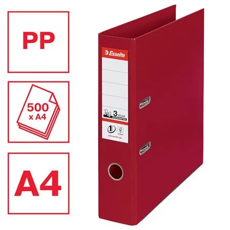 Pákový šanón, 75 mm, A4, PP/PP, s ochranným spodným kovaním, ESSELTE "Standard", bordový 2