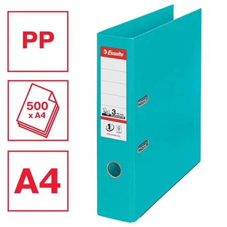 Pákový šanón, 75 mm, A4, PP/PP, s ochranným spodným kovaním, ESSELTE "Standard", tyrkysový 2