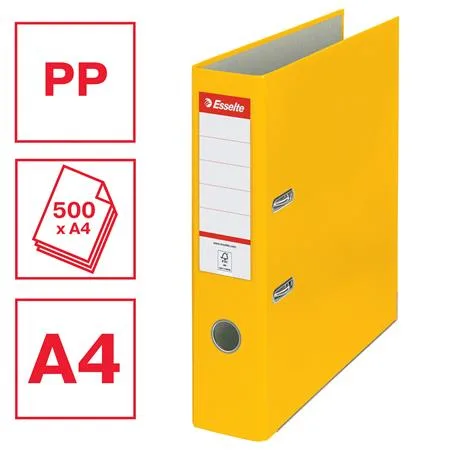 Pákový šanón, 75 mm, A4, PP/kartón, ochranné spodné kovanie, ESSELTE "Economy", žltý 2