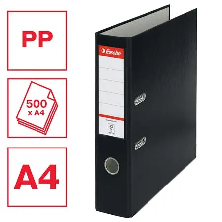 Pákový šanón, 75 mm, A4, PP/kartón, ochranné spodné kovanie, ESSELTE "Economy", čierny 2