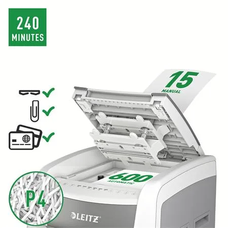 Skartovací stroj, konfety, 600 listov, LEITZ "IQ AutoFeed Office 600 P4" 4