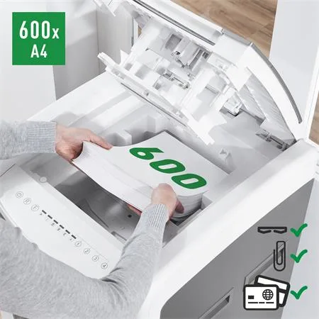Skartovací stroj, konfety, 600 listov, LEITZ "IQ AutoFeed Office 600 P4" 8