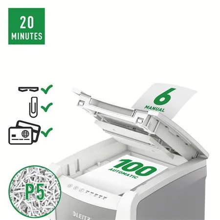 Skartovací stroj, mikrokonfety, 100 listov, LEITZ "IQ AutoFeed SmallOffice 100 P5 Pro" 4
