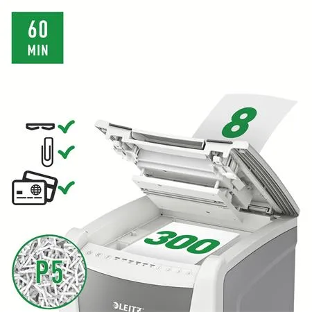 Skartovací stroj, mikrokonfety, 300 listov, LEITZ "IQ AutoFeed Office 300 P5 Pro" 6