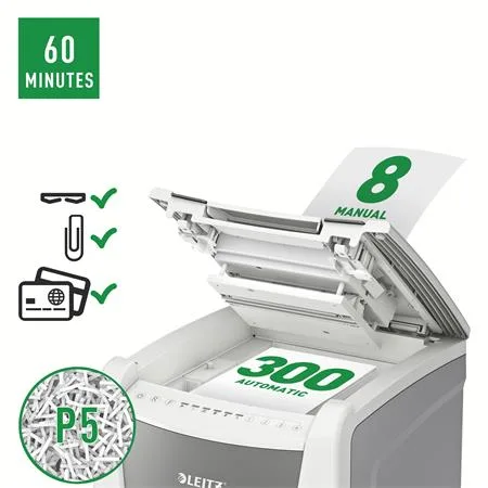 Skartovací stroj, mikrokonfety, 300 listov, LEITZ "IQ AutoFeed Office 300 P5 Pro" 7