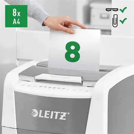 Skartovací stroj, mikrokonfety, 300 listov, LEITZ "IQ AutoFeed Office 300 P5 Pro" 8