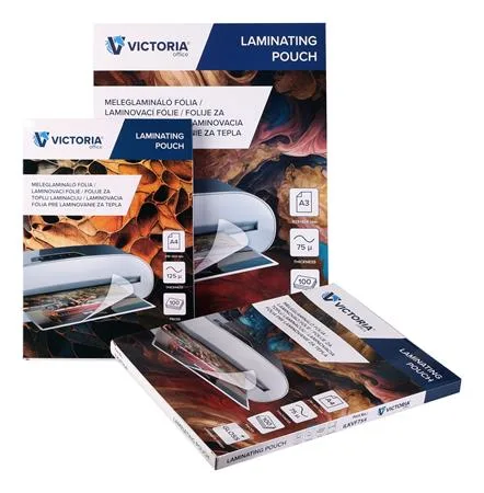 Laminovacia fólia, laminovateľná za tepla, 125 mikr., A4, lesklá, VICTORIA OFFICE 2