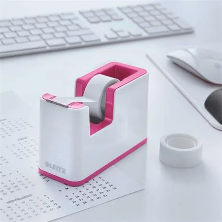 Dispenzor na lepiacu pásku, stolový, naplnený, LEITZ "Wow", bielo-ružová 3