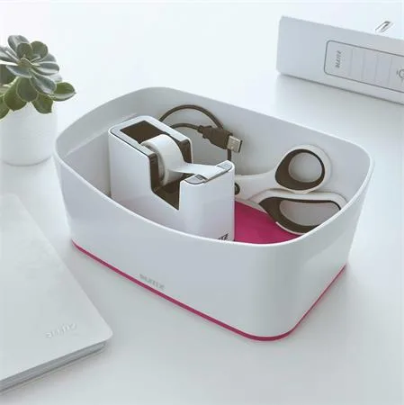 Dispenzor na lepiacu pásku, stolový, naplnený, LEITZ "Wow", bielo-ružová 4