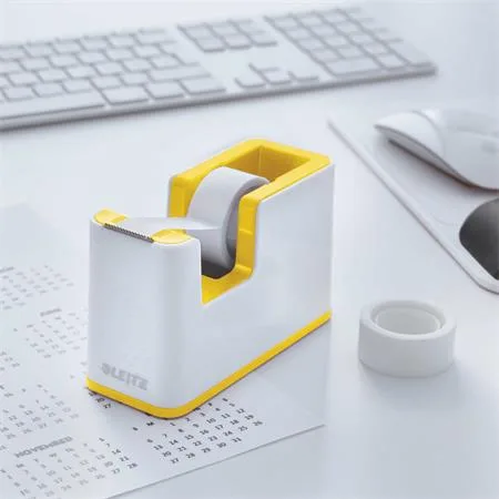 Dispenzor na lepiacu pásku, stolový, naplnený, LEITZ "Wow", biela-žltá 3