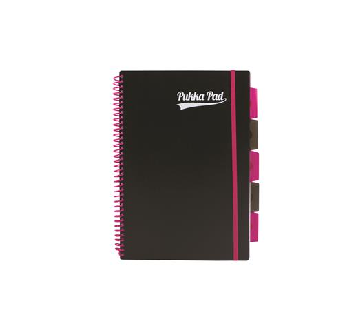 Špirálový zošit, AA, linajkový, 100 strán, PUKKA PAD, "Neon black project book" 2