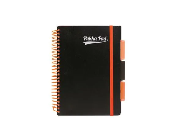 Špirálový zošit, A5, linajkový, 100 strán, PUKKA PAD, "Neon black project book" 2
