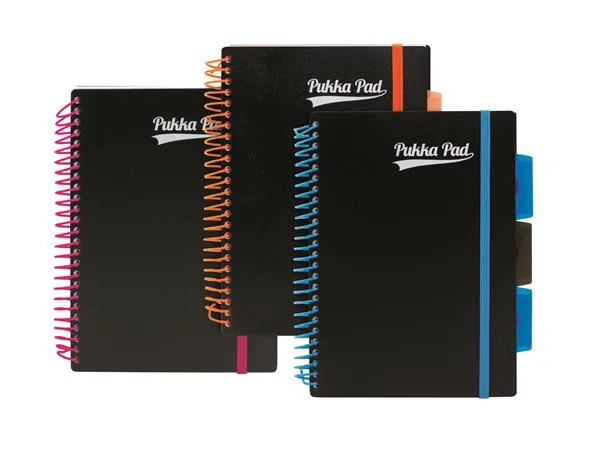 Špirálový zošit, A5, linajkový, 100 strán, PUKKA PAD, "Neon black project book" 3