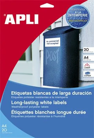Etikety, 30 mm, okruhlé, polyester, odolné voči poveternostným podmienkam, oblé rohy, biela, APLI, 960 etikiet/balenie 2