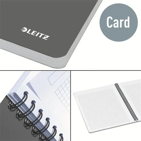 Blok, A4, štvorčekový, 90 listov, laminovaná kartónová obálka, LEITZ "Office", sivá-zelená 3