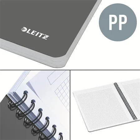 Blok, A5, štvorčekový, 90 listov, PP obálka, LEITZ "Office", sivá 3