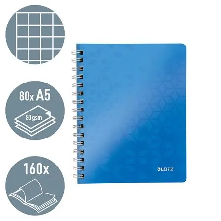 Špirálový zošit, A5, štvorčekový, 80 listov, LEITZ "Wow", modrý 2