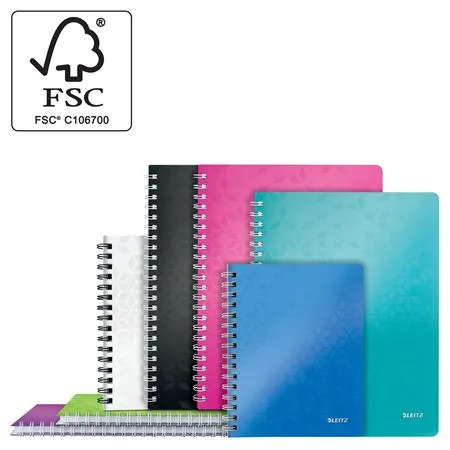 Špirálový zošit, A4, linajkový, 80 listov, LEITZ "Wow",  modrý 6