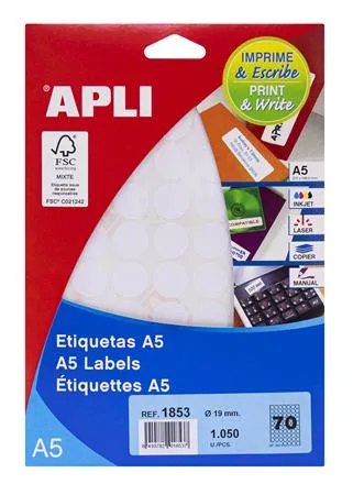 Etikety, okrúhle, priemer: 19 mm, na liste formátu A5, 1050 ks/bal 2