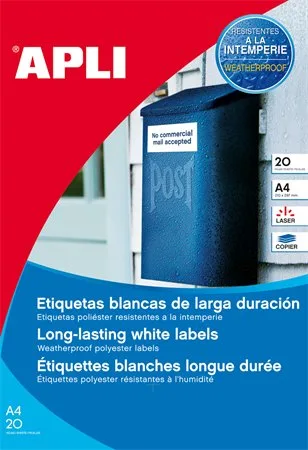 Etikety, 64,6x33,8 mm, polyester, odolné voči poveternostným podmienkam, biela, APLI, 480 etikiet/bal 2