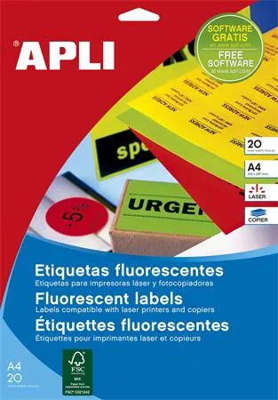 Etikety, 64x33,9 mm, farebné, zaoblené rohy, APLI, neónové oranžové, 480 etikiet/bal 2