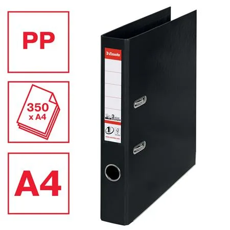 Pákový šanón, 50 mm, A4, PP/PP, s ochranným spodným kovaním, ESSELTE "Standard", Vivida čierny 2