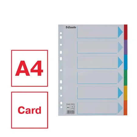 Register, kartónový, A4, 6 dielny, popisovateľná predná strana, ESSELTE "Standard", farebný 2
