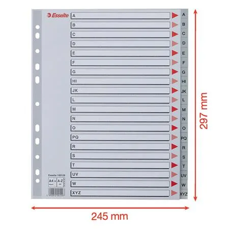 Register, plastový A4 Maxi, A-Z, ESSELTE, sivý 6