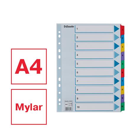 Register, kartón, A4, 1-10, ESSELTE "Mylar" 2