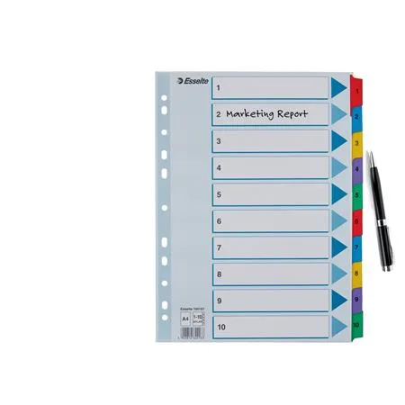 Register, kartón, A4, 1-10, ESSELTE "Mylar" 4