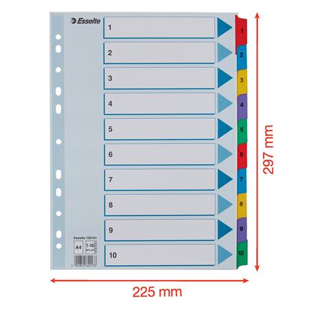 Register, kartón, A4, 1-10, ESSELTE "Mylar" 6
