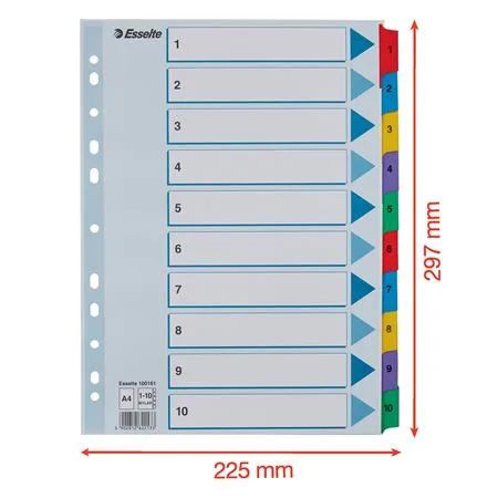 Register, kartón, A4, 1-10, ESSELTE "Mylar" 6
