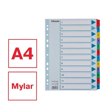 Register, kartón, A4, 1-12, ESSELTE "Mylar" 2