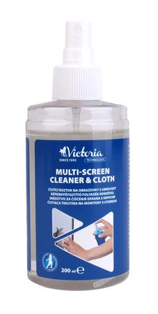 Čistiaca tekutina na monitory, s utierkou s mikrovláknom, 200 ml, VICTORIA TECHNOLOGY 2