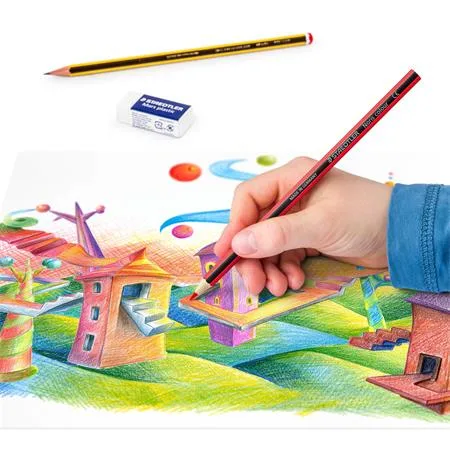 Farebné ceruzky, sada, šesťhranné, darček: grafitová ceruzka a guma, STAEDTLER "Noris Club", 12 rôznych farieb 3