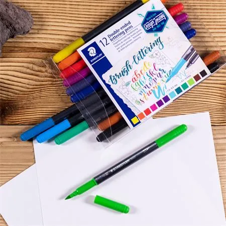 Fixky v tvare štetca, sada, 0,5-0,8/1,0-6,0 mm, obojstranné, STAEDTLER "3004", 12 farieb 2
