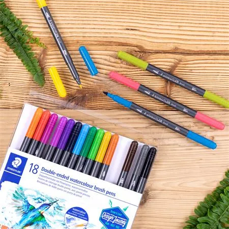 Fixky v tvare štetca, sada, 0,5-0,8/1,0-6,0 mm, obojstranné, STAEDTLER "3001", 18 farieb 2