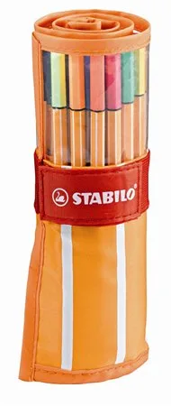 Liner, sada, 0,4 mm, rolovacie puzdro, neónové farby, STABILO "Point 88", 30 rôznych farieb 2