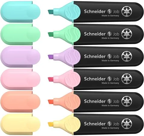 Zvýrazňovač, sada, 1-5 mm, SCHNEIDER "Job Pastel", 6 rôznych pastelových farieb 2